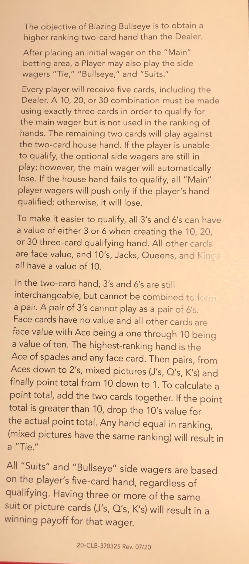 liekehtivän häränsilmätelineen kortin takaosa